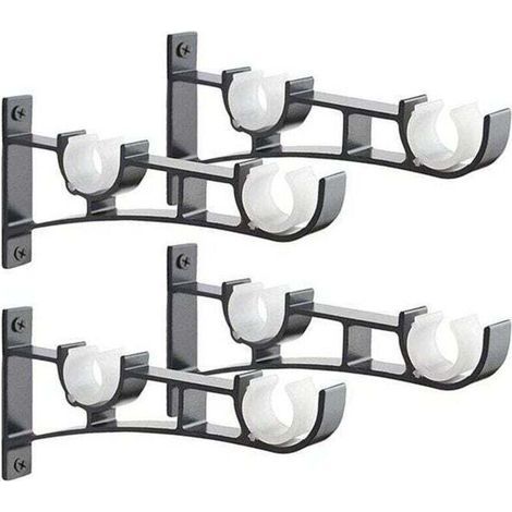 4pièces Tringle À Rideau En Métal Robuste, Support De Tringle À Rideaux, Double Tringle À Rideau Pole Holder, Support Rideau, Support De Tringle À Rideau En Aluminium, Support De Tringle À Rid (1/3)