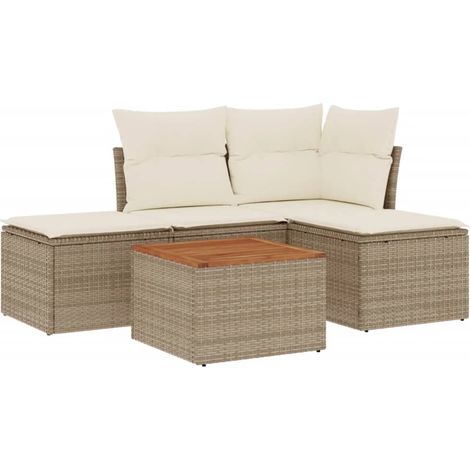 Salon de jardin avec coussins 5 pcs beige résine tressée (1/3)