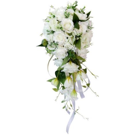 Bouquet de mariée rose romantique cascade tenant les fleurs de la mariée (1/5)