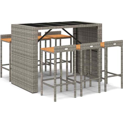 Maison Exclusive - Ensemble de bar jardin 7 pcs gris poly rotin/bois massif acacia (1/5)