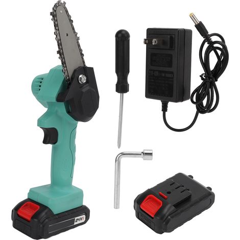 Mini tronçonneuse électrique sans fil lithium, scie à main pour jardin coupe-bois, outil 110V‑240V (1/5)