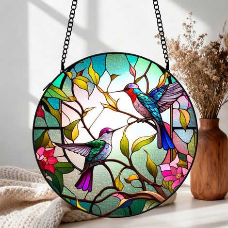 Attrape-soleil vitrail colibri 9 cm décoration fenêtre suspendue oiseau coloré cadeau femme (1/5)