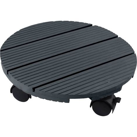 Carrello Porta Piante Rotondo Ø30 cm Antracite Legno Nature (1/4)