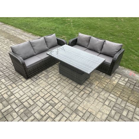 Fimous 6 Seater Garden Dining Sets Outdoor Rattan Furniture Lounge Sofa Height Adjustable Rising lifting Table Set Dark Grey Mixed (1/5)