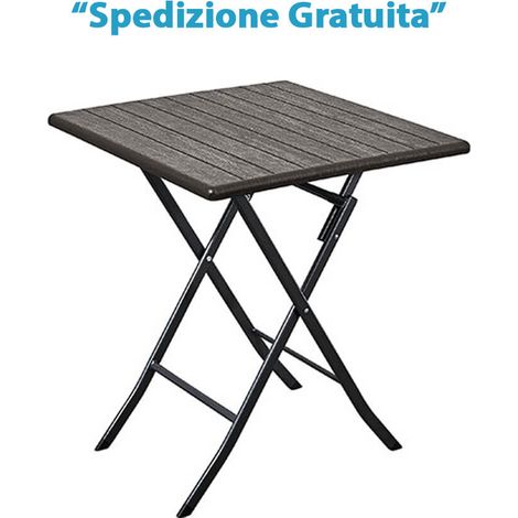 TAVOLO WOOD DOMUS - HDPE MARRONE/ACCIAIO CM 62X62 H.CM 74 - 1 pezzo (1/2)