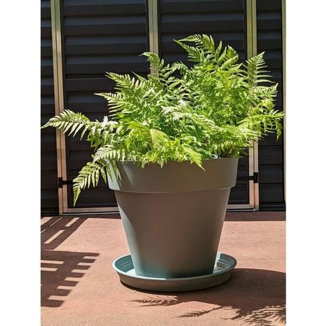 Bac a fleurs rond RIVIERA SOLEILLA - Plastique - Diametre 60 cm Vert argile (1/2)
