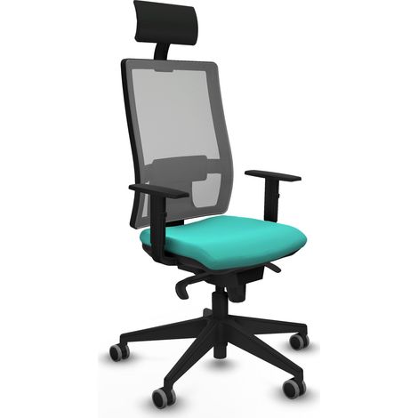 Horna sincro malla gris similpiel turquesa brazos 1D base piramidal cabecero fijo ruedas 65mm engomadas (1/5)