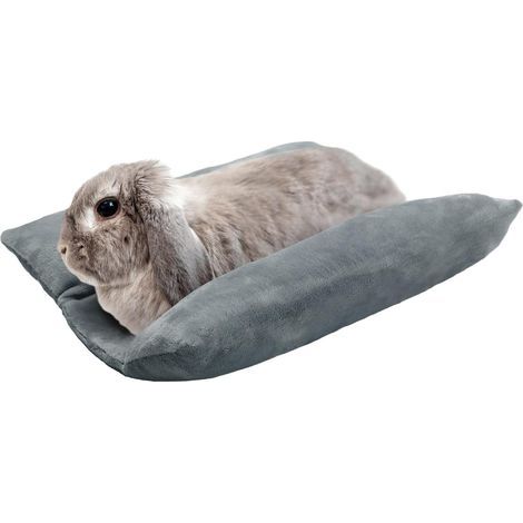 Kaninchenbett (40 x 35,5 cm), gepolsterte und weiche Kaninchenwiege, Plüschkissen mit Baumwoll-Liegekissen, kleine Haustiermatte, geeignet für den Innenkäfig, grau