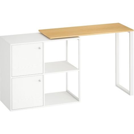 Scrivania angolare a L girevole 360° con 2 armadi e 2 ripiani aperti, 150 x 40 x 75 cm, bianca (1/5)