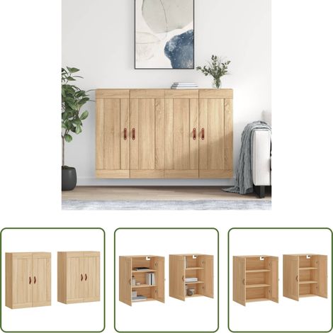 vidaXL Bois d'ingénierie - Armoires murales 2 pcs chêne sonoma bois d'ingénierie (1/5)