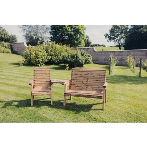 Valley Trio Set - Timber - L100 x W170 x H95 cm - Garden Furniture - Fully Assembled - Set of Waterproof Cushions Included