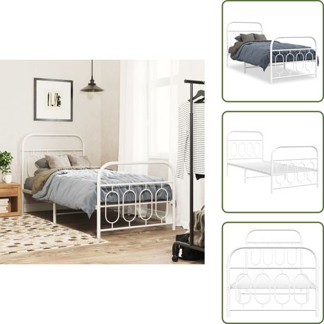 Cadre de lit métal sans matelas avec pied de lit blanc 80x200cm - Cadre De Lit - Lit Simple - Lit Metal - Lit Blanc - Meuble Chambre (1/5)