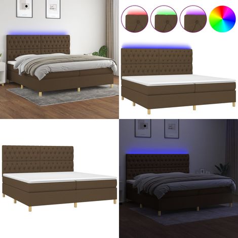 Sommier à lattes de lit matelas et LED Marron foncé 200x200 cm - Lit Plateforme - Lit Avec Rangement - Lit Design - Lit Moderne - Lit Double - Home & Living (1/5)