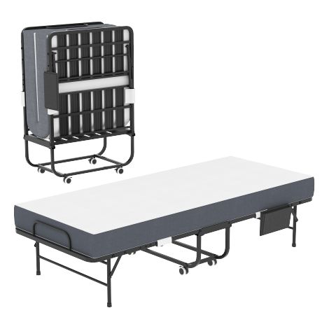 Letto singolo pieghevole di 190 x 78 cm con materasso in memory foam da 9,5 cm, letto per ospiti/letto pieghevole portatile con robusta struttura in metallo e borsa per il trasporto in loco.
