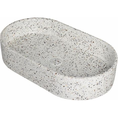 Lavabo da appoggio ovale con finitura terrazzo stracciatella KTERL-600STR kamalu (1/5)
