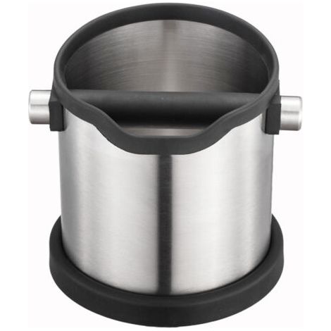 Knock box, Poubelle de table à café en Inox, Récipient de récupération à marc de café, avec contour en silicone et en caoutchouc. Seau, Pot à marc ou dosettes (1/5)