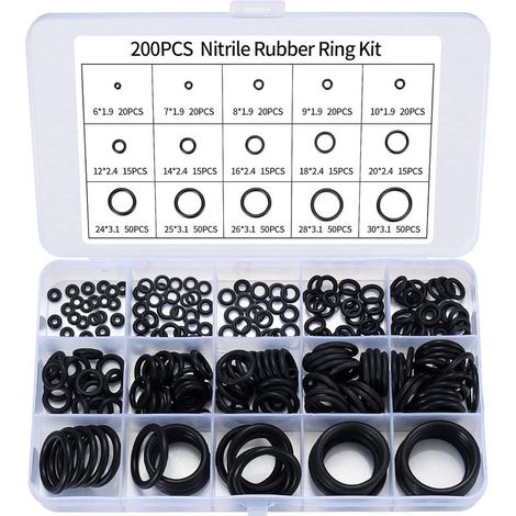 Lot de 200 joints toriques en caoutchouc nitrile – 15 tailles – Résistance à la chaleur jusqu'à 120 ℃ – Pour plomberie et automobile (1/5)