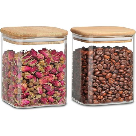 Vorratsgläser Bambusdeckel luftdicht 800ml Nudeln Kaffee 2 Pack 800ml (1/5)