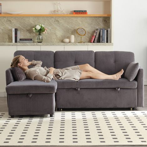 Canapé d'angle modulable , convertible lit gigogne avec rangements & méridienne, multifonctionnel gris foncé. 206x108x66cm (1/5)
