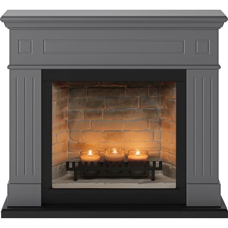 TAGU Cheminée électrique à bougies parfumées - LARSEN Zenflame - Effets flammes et crépitement - Gris (1/5)