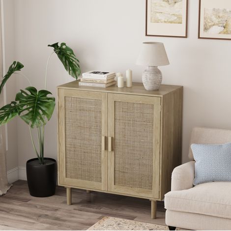 Rattan-Aufbewahrungsschrank mit 2 Türen, 80 x 40 x 88 cm, natur, OKMYHOME (1/5)