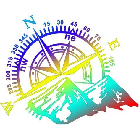 Sticker Boussole Montagne,  Vinyle Imperméable Carrosserie Fenêtre Capot Autocollant Voiture Autocollants pour Voiture Véhicule Réfléchissant Décalcomanies Décor, 40x32cm
