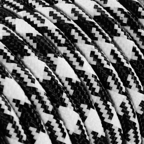 Fil Électrique Tissu Vintage Noir et Blanc 2x0,75mm² - Câble Électrique Textile de Qualité