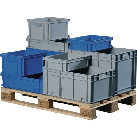 Transportbehälter L300xB200xH120mm gris PP Poignée coquille parois latérales fermées TECWERK (1/2)