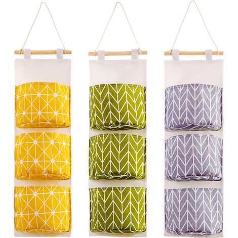 Lot de 3 sacs de rangement muraux avec poche, pochette de rangement étanche à l'humidité pour salle de bain, organiseur de poche suspendu au-dessus de la porte pour chambre, garde-manger, cuisine, pla (1/5)