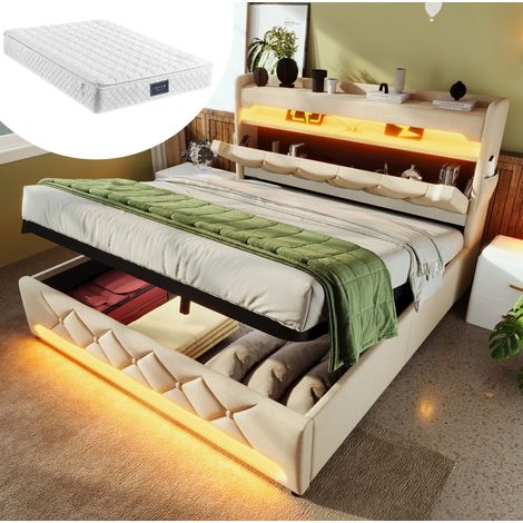Lit coffre 140x200 LED avec USB et tête de lit HAVRYA (1/5)