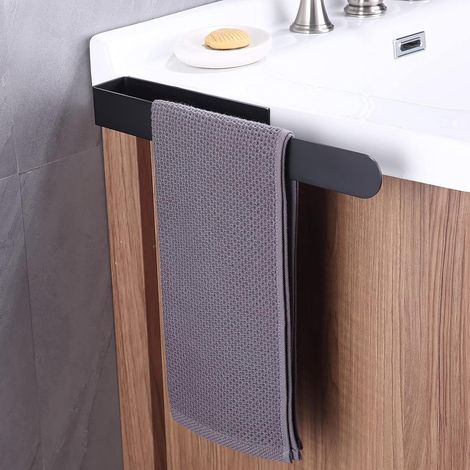 Noir Porte-Serviettes Autocollant,Acier Inoxydable Porte Serviettes Mural,Anneau de Serviette Moderne de Salle de Bain ,Support de Serviettes Salles de Bains GROOFOO (37cm) (1/5)