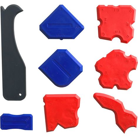 Kit de 8 spatules, grattoirs et outils manuels pour mastic silicone, comprenant un applicateur et un grattoir. (1/5)