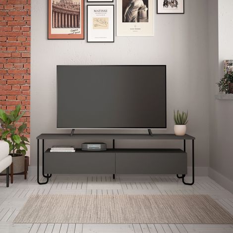Decortie Cornea Modernes TV-Möbel Anthrazitgrau mit Schrank 150cm (1/4)