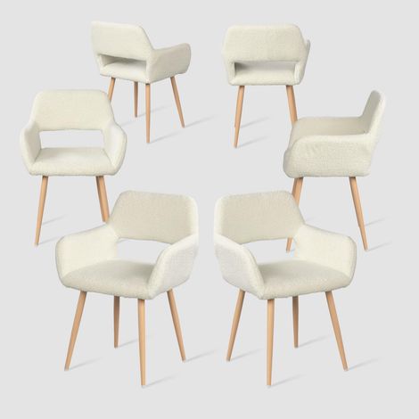 Lot de 6 Chaises de Salle à Manger Fauteuil Assise rembourrée en Sherpa Pieds en métal pour Cuisine Salon Chambre Bureau, Beige, 56x56x78cm (1/5)