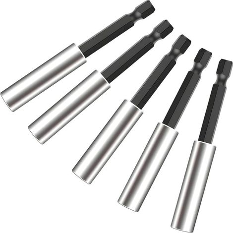 5 Pièces Douilles Magnétiques pour Tournevis, Douille de Bit de 1/4 Pouce, Porte-foret en Acier Inoxydable de 60 mm, Compatible avec Outils à Choc (1/5)