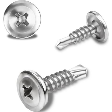 AHLSEN Lot de 150 vis autoperceuses à métaux en acier inoxydable 410, 4,2 x 13 mm, à tête fraisée cruciforme, à tête ronde (argentées) (1/5)