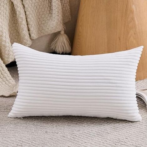 Funda de almohada lumbar blanca de 30x50 cm (12x20 pulgadas), pana suave a rayas, decoración de estilo rústico moderno, compatible con rellenos de almohada de tamaño estándar.