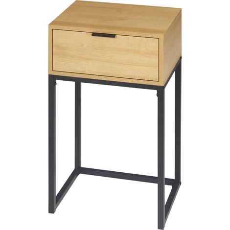 Mesa Auxiliar con Cajón Mesita Auxiliar Moderna con Patas de Acero para Pasillo Salón 40x30x76cm Natural (1/5)