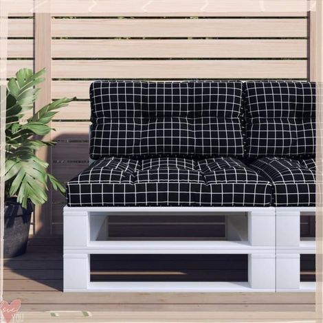 360727 Coussins de palette lot de 2 motif à carreaux noir tissu (1/5)
