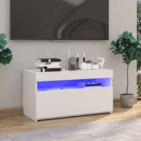 804403 vidaXL TV Cabinet with LED Lights High Gloss White 75x35x40 cm (1/5)