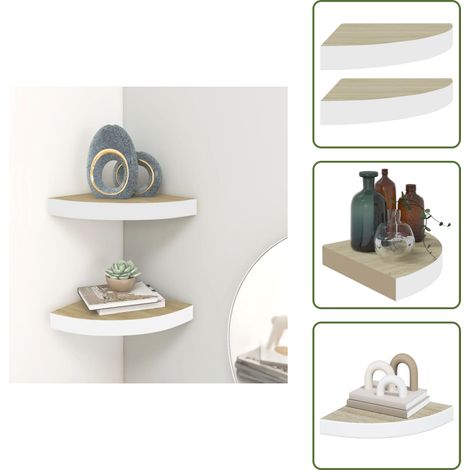 Eck-Wandregal 2 Stk. Eiche und Weiß 25x25x3,8 cm MDF - Eichenholz Möbel - Wandregal - Wandschrank - Wohnraumgestaltung - Aufbewahrungssystem (1/5)