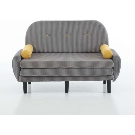 Canapé 2 places en velours gris avec rangement, modulable en fauteuil et lit d'appoint (1/5)