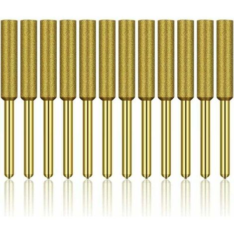 12 Pcs Diamant Affûteur de Tronçonneuse, Haute Dureté Titane Plaqué Burr Meule Meule, Affûteur de Tronçonneuse Pierre Bits, 3/16in 4.8mm H122 Derrui (1/4)