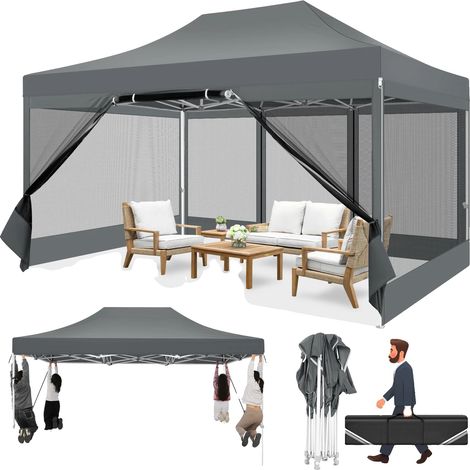 Cenador, diseño impermeable, protección contra insectos, color gris. (1/2)