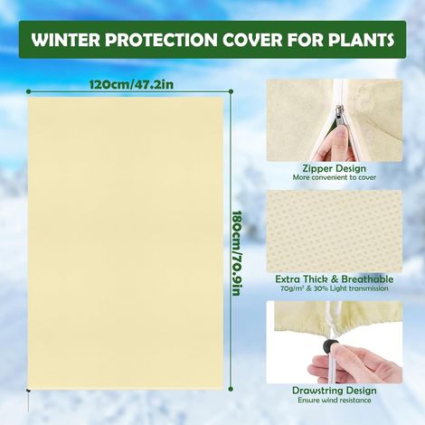 Telo di protezione invernale per piante da esterno 180x120cm 70g/m², antistrappo, riutilizzabile, con cerniera, protezione invernale per piante, beige, per palme e ulivi (1/4)