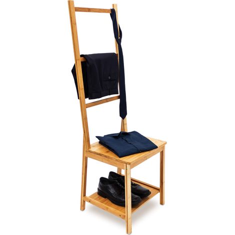Chaise porte-serviettes bambou, valet de chambre avec 2 étagères 133 x 40 x 42 cm, salle de bain, nature (1/5)