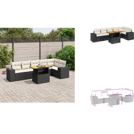 7-tlg. Garten-Sofagarnitur mit Kissen Schwarz Poly Rattan - Gartenmöbel Set - PE-Rattan Möbel - Outdoor Lounge - Gartenecke - Sofasatz (1/3)