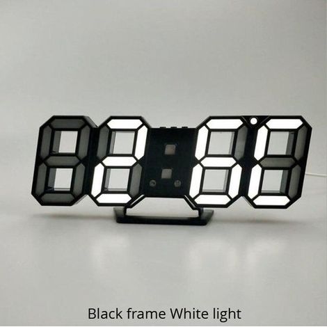 Horloge numérique LED 3D - Horloge silencieuse - Horloge 3D - Horloge murale - Lampe de table - Horloge murale - Noir et blanc - Affichage de la date (1/5)