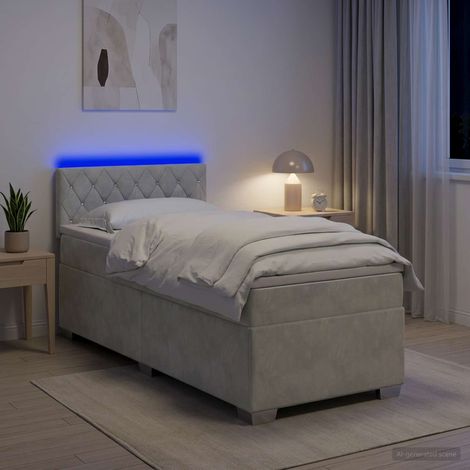 Cama con Base Tapizada, Colchón y Luz LED Gris Claro (1/5)