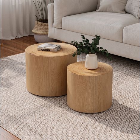 Runder Beistelltisch-Satz 2er, 48x48x38 cm, Naturholz, stapelbar, Holz/MDF MEUBLIV (1/5)